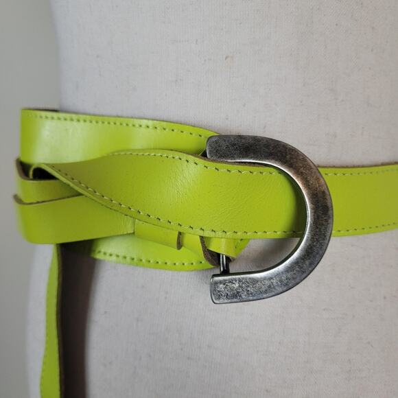 Free People Belt Small Medium Neon Yellow Leather Parakeet Wrap Waist Boho Waltz main image 7